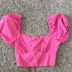 Princess Polly pink puff sleeve tie back crop top